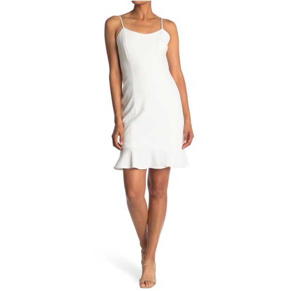 SAGE Collective Scuba Crepe Mini Flare Cocktail Dress Spaghetti Straps in Ivory - Picture 1 of 5